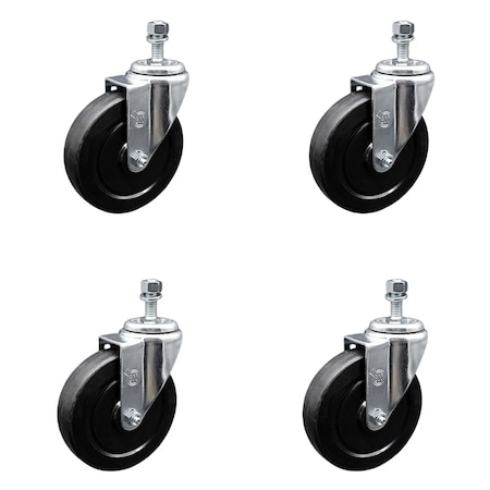 Service Caster 5 Inch SS Soft Rubber Wheel Swivel 1/2 Inch Threaded Stem Caster Set SCC SCC-SSTS20S514-SRS-121315-4